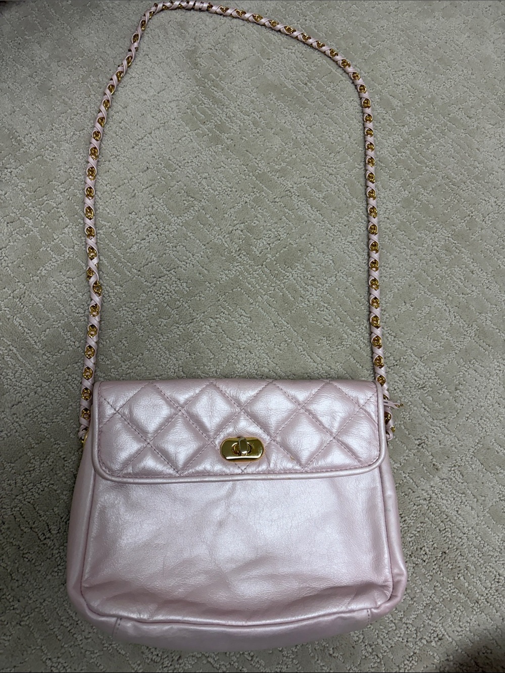 Jacqueline Ferrar Quilted leather Metallic Pink Chain Shoulder Bag